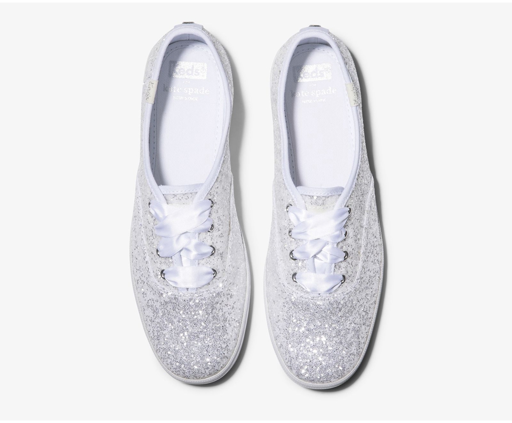 Basket Keds Femme Blanche - Kate Spade New York Champion Glitter - 567-NIBUKL